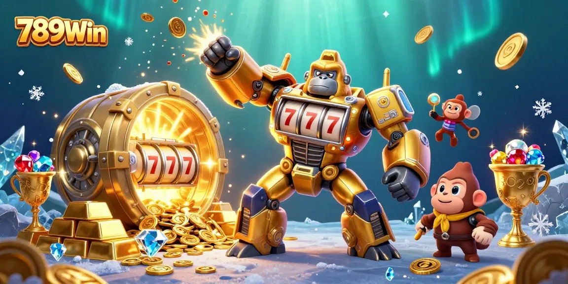 Experience thrilling wins at 789Win with a dynamic 3D illustration of thrilling casino elements.
