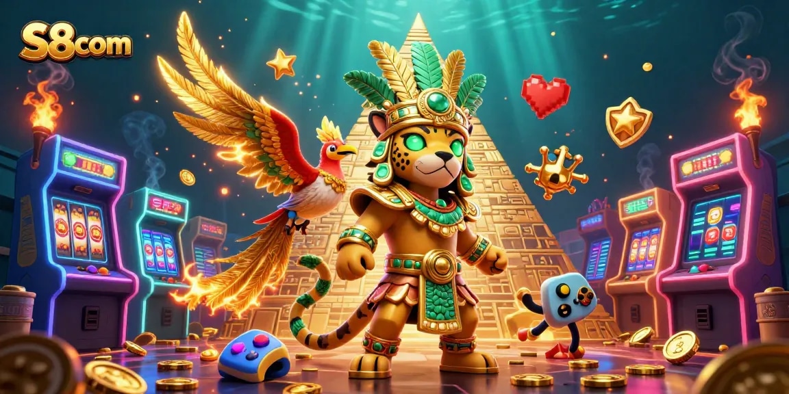 S8com illuminates dynamic casino action with colorful games and Mayan characters.