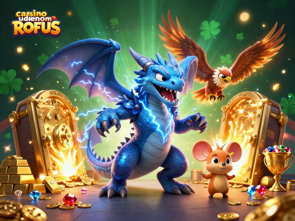 Experience thrilling play at casino uden om ROFUS with slots, treasure, and vibrant casino characters.