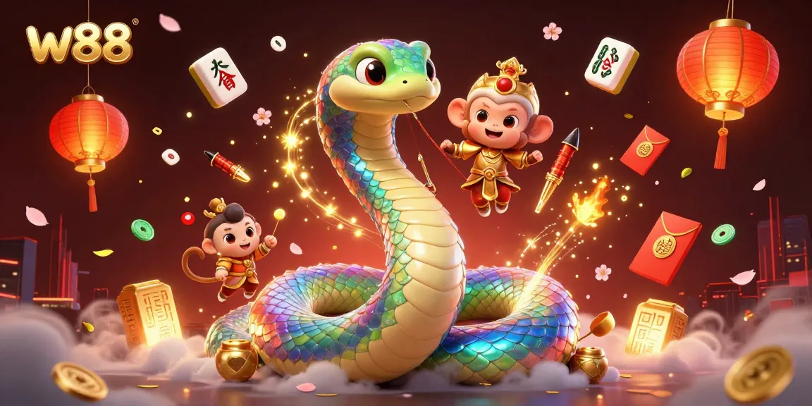 Experience w88's vibrant casino atmosphere with lively characters and winning elements.
