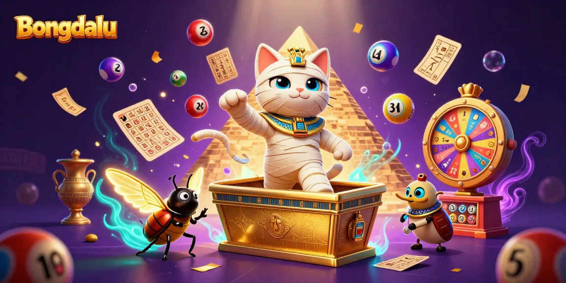 Engage with Bongdalu's vibrant casino scene featuring an Egyptian mummy cat and dynamic lottery elements.