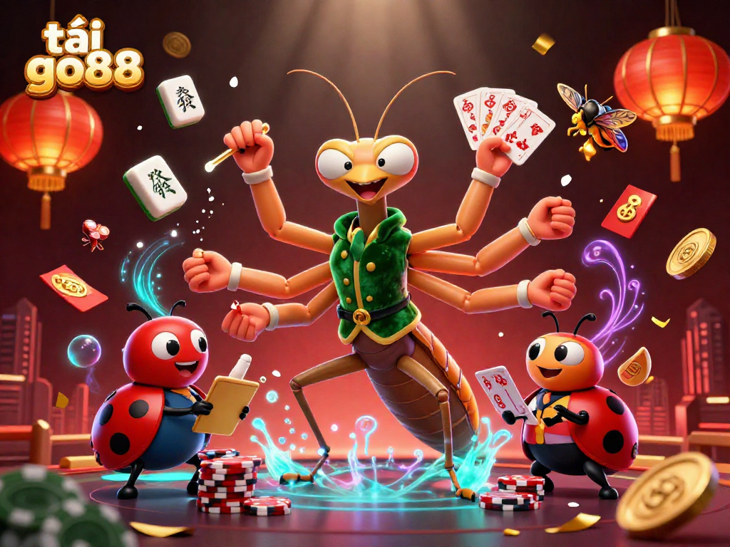 Experience excitement and winnings as you tải go88 amidst vibrant casino-themed 3D illustration and lively characters.