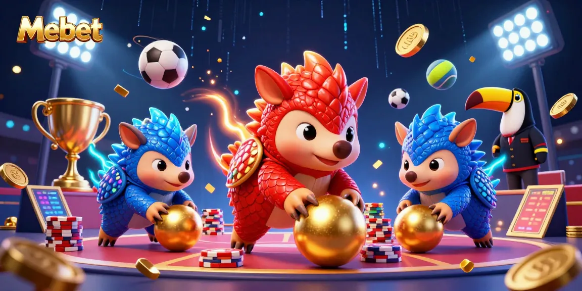 Mebet showcases rival pangolins bowling through poker chips, embodying a dynamic gambling showdown.