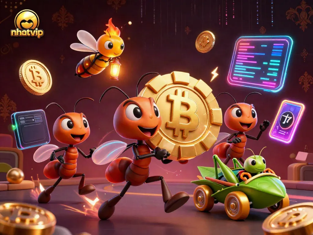 Create winning moments with nhatvip's vibrant casino heist illustration featuring charming characters and crypto elements.