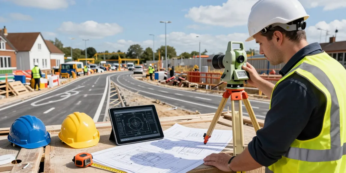 Setting Engineering Setting Out Essex with an engineer marking site positions and using surveying tools.