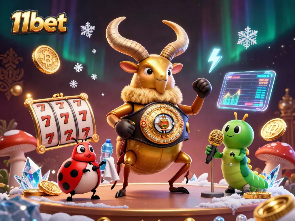 Engage with 11bet's thrilling gaming world featuring vibrant characters and crypto elements.