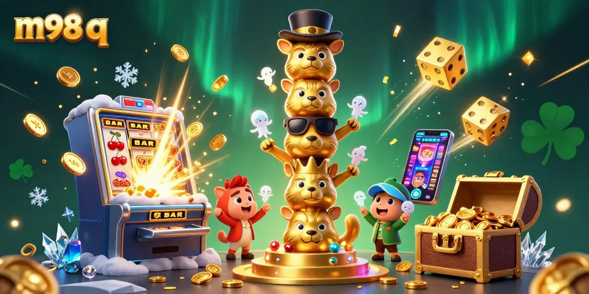 Experience exciting gaming with m98 q, showcasing vibrant casino elements and lively totem characters.