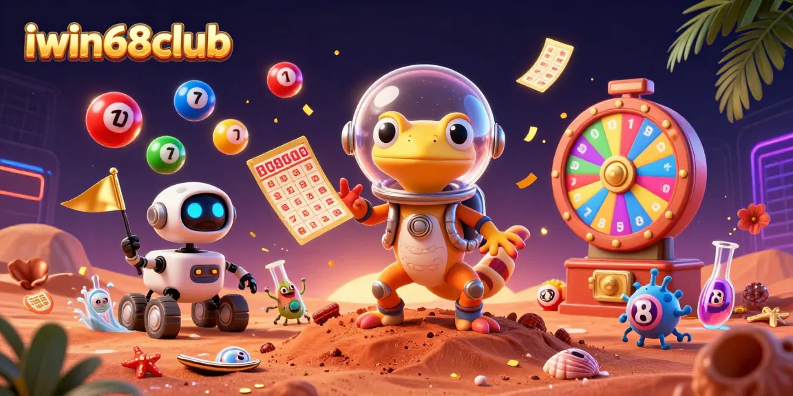 Experience the excitement of iwin68club with a vibrant casino discovery scene on Mars featuring a gecko and a rover.