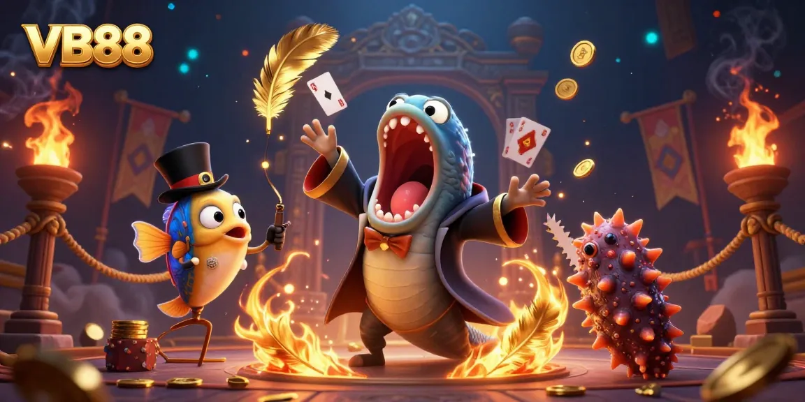 Experience the excitement of VB88 through this vibrant undersea casino scene with unique characters and magical effects.