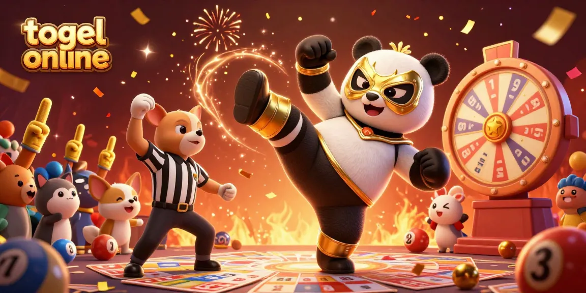 Exciting 3D scene showcasing togel online with a panda wrestler and vibrant bingo elements in action.