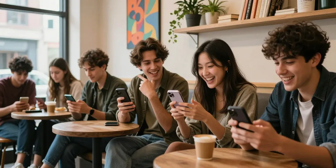 NSFW discussions among friends in a vibrant urban coffee shop setting
