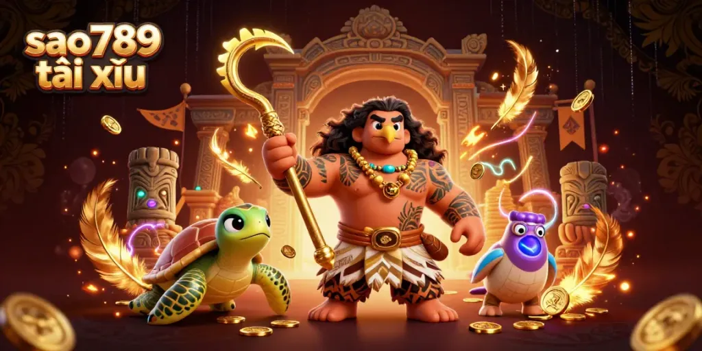 Experience the excitement of sao789 tài xỉu with a vibrant Polynesian-themed casino scene.