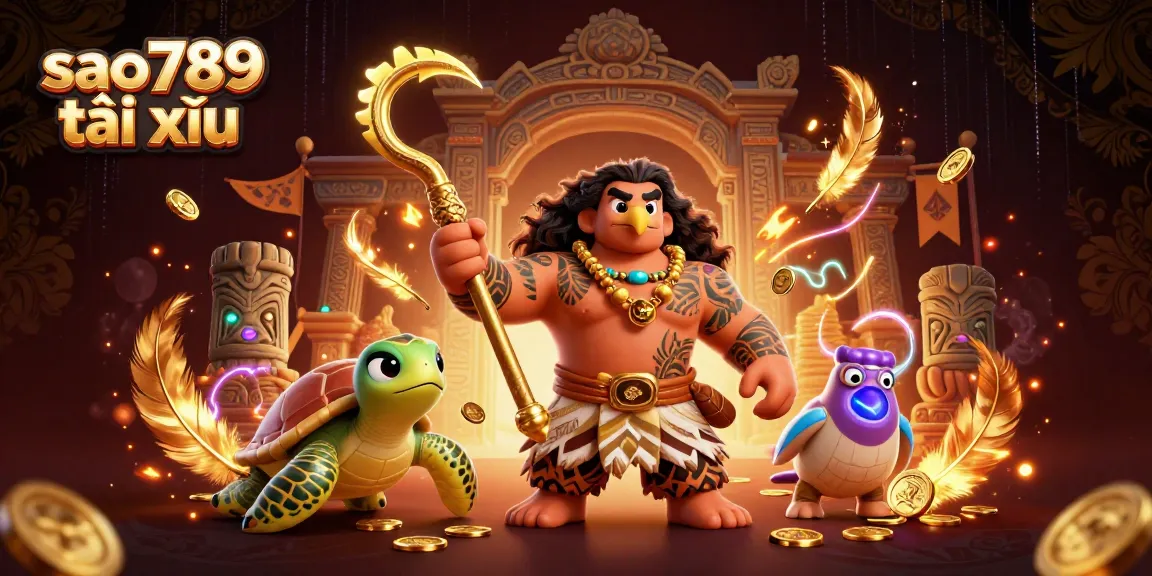 Experience the excitement of sao789 tài xỉu with a vibrant Polynesian-themed casino scene.