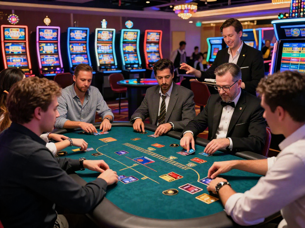 Exciting gaming scene in a casino that accepts credit cards, showcasing vibrant gameplay and dynamic interactions.