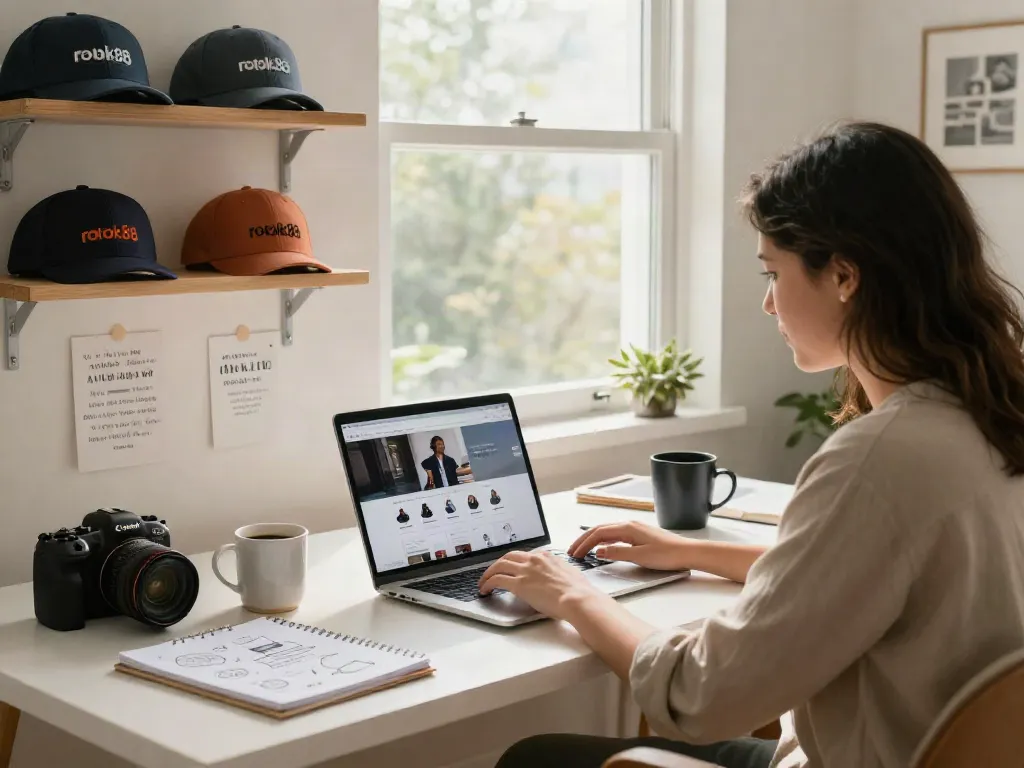 Explore rokok88 merchandise in a vibrant home office filled with stylish accessories.