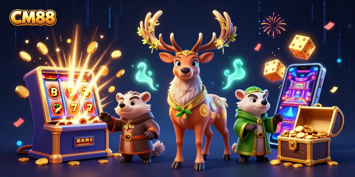 Join the fun at CM88 with a stunning jackpot explosion, vibrant casino elements, and captivating characters!