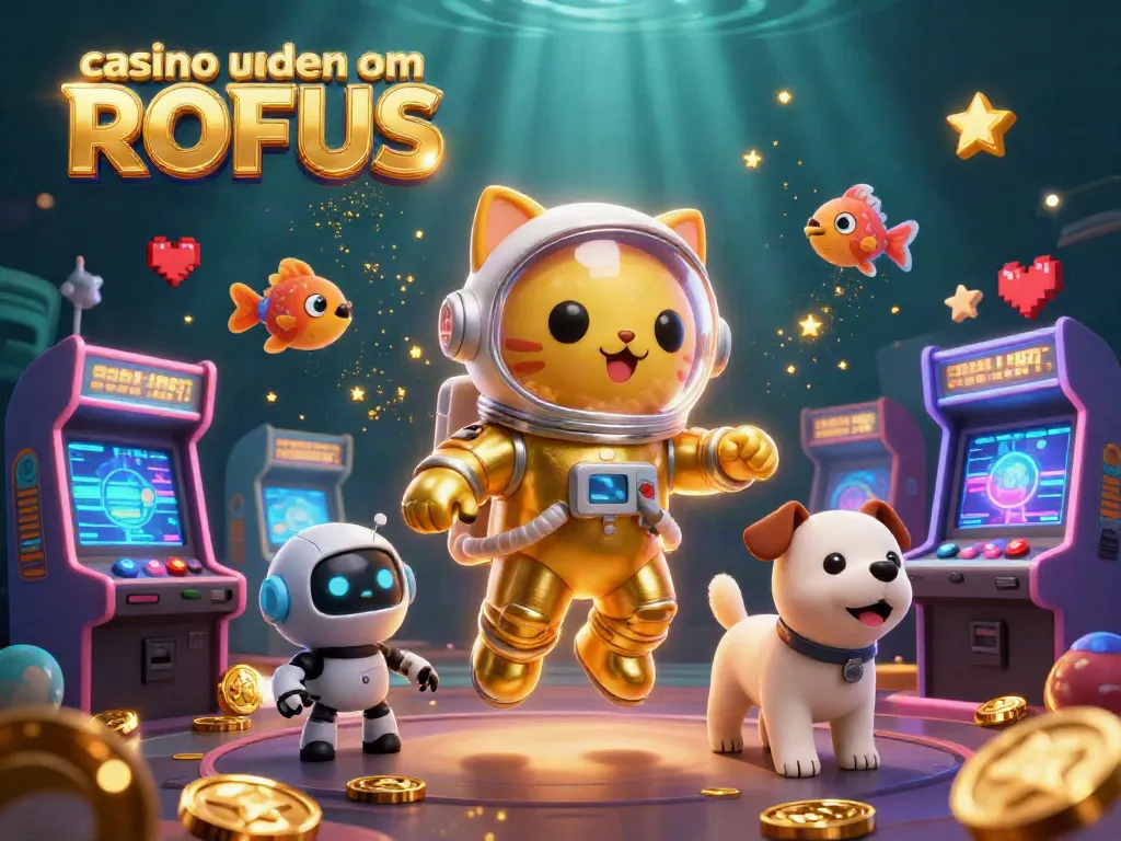 Experience exciting gaming at casino uden om ROFUS with vibrant characters exploring a cosmic arcade.