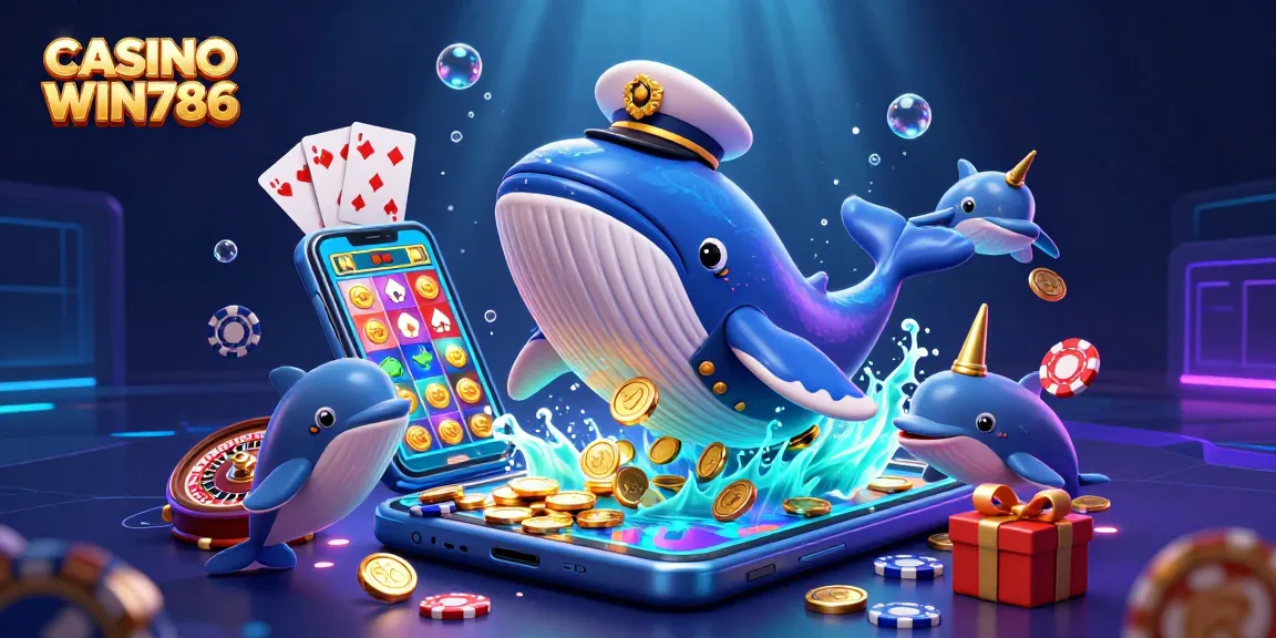 Experience thrilling games at CASINO WIN786 with a vibrant underwater scene featuring whales and dolphins.
