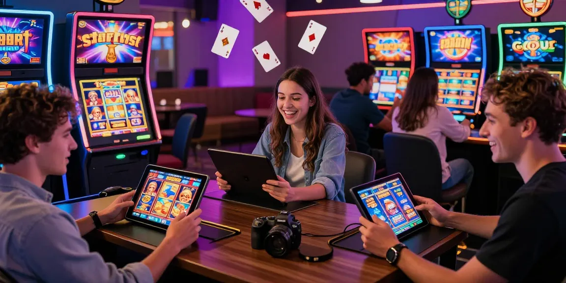 Free spins on registration UK offer excitement with diverse players enjoying casino slot games in a vibrant social atmosphere.