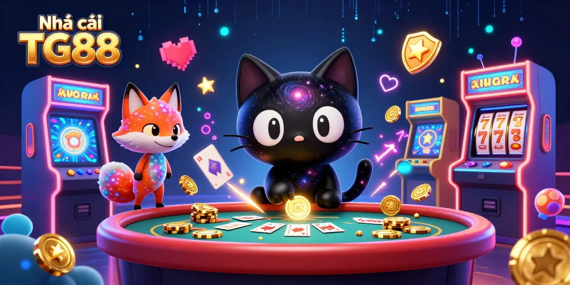 Experience thrilling gaming adventures with Nhà cái TG88 at a cosmic casino illustrated scene.