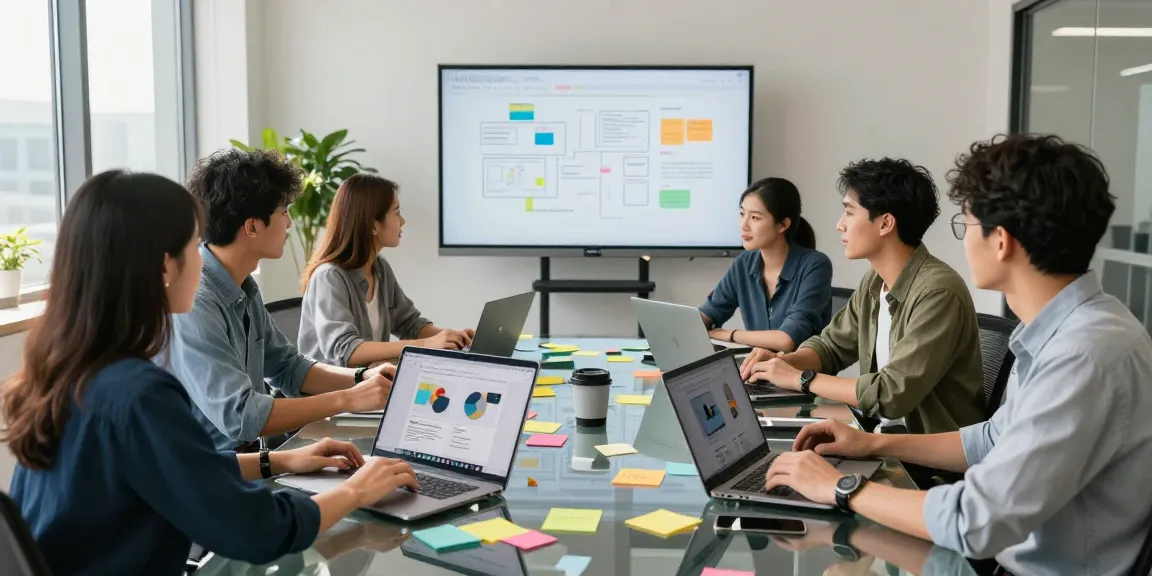 Professional team collaboration in a modern office featuring the WPS Official Website interface on laptops.